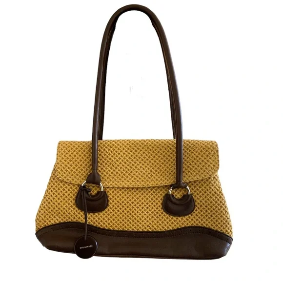 Sag Harbor Woven Straw Wicker Faux Leather Rattan Purse - Picture 2 of 7